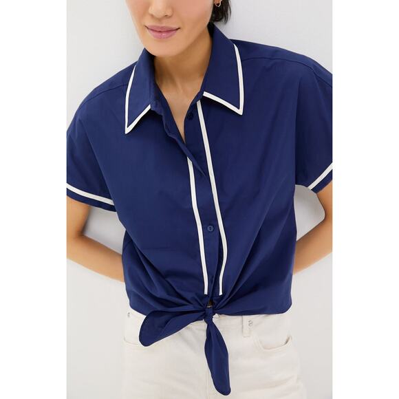 TUCKERNUCK Navy and White Trimmed Connor Blouse Size XS NWT - Picture 5 of 8